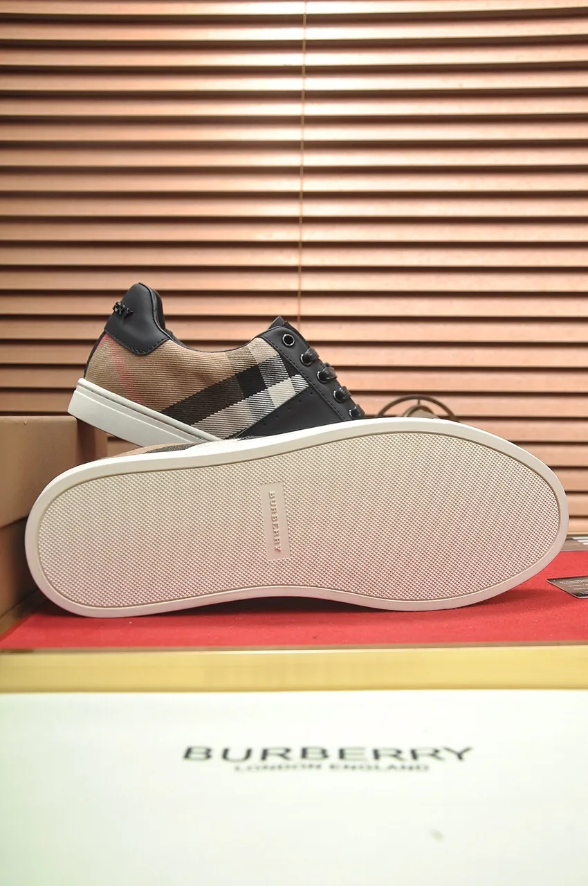 Men's shoes💰480💶[Burberry] (cowhide lining) classic low-top sneakers｜Imported cowhide with classic plaid fabric｜Cow leather lining｜Original outsole｜Fine workmanship and comfortable to wear Size: 38-44 (customized at 45)